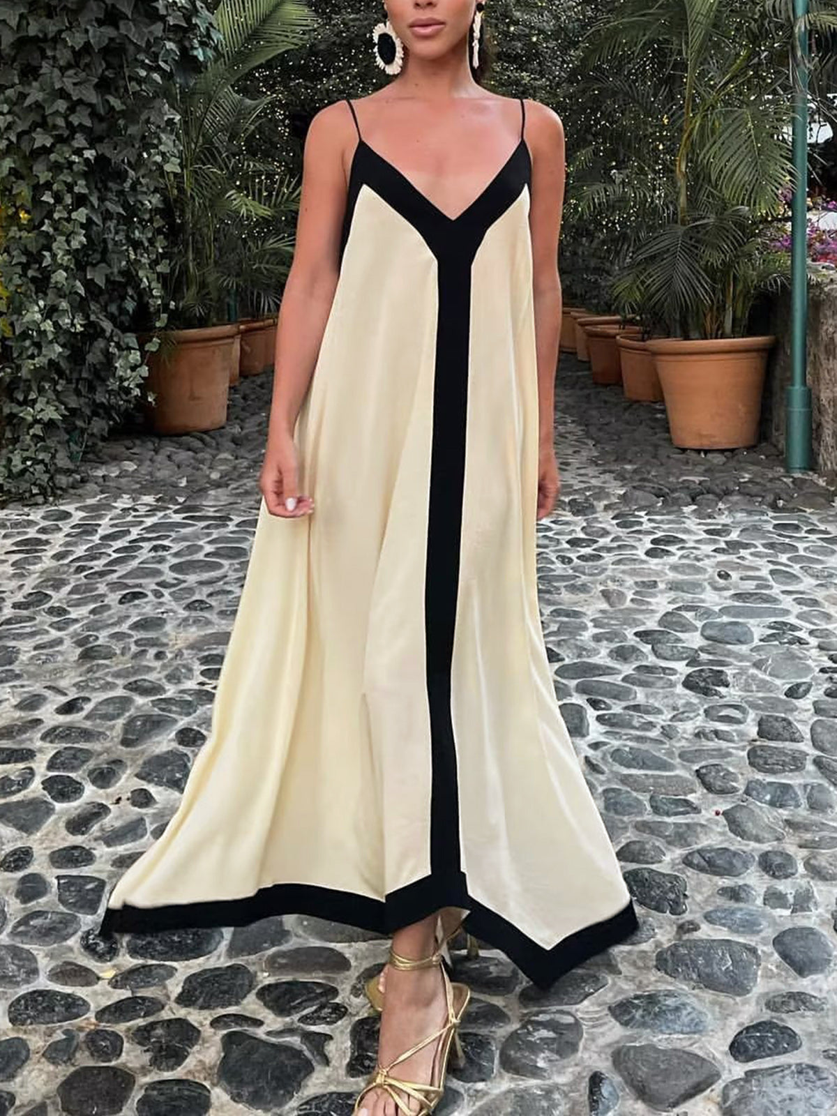 Sicily Old Money Estetiği Askılı Uzun Elbise