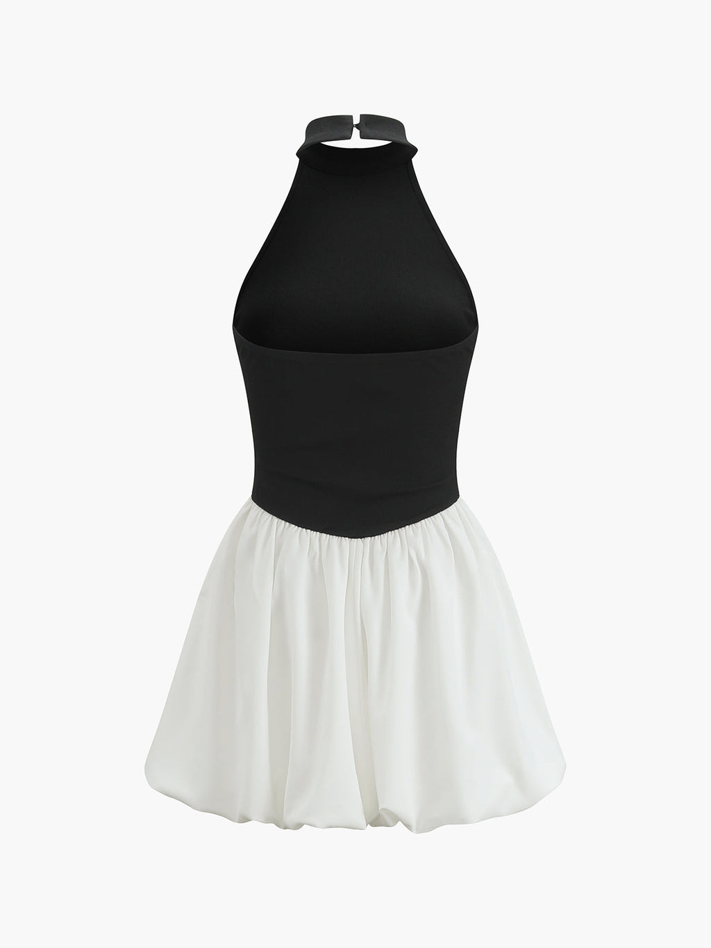 İki Renkli Halter Yaka Puff Mini Elbise