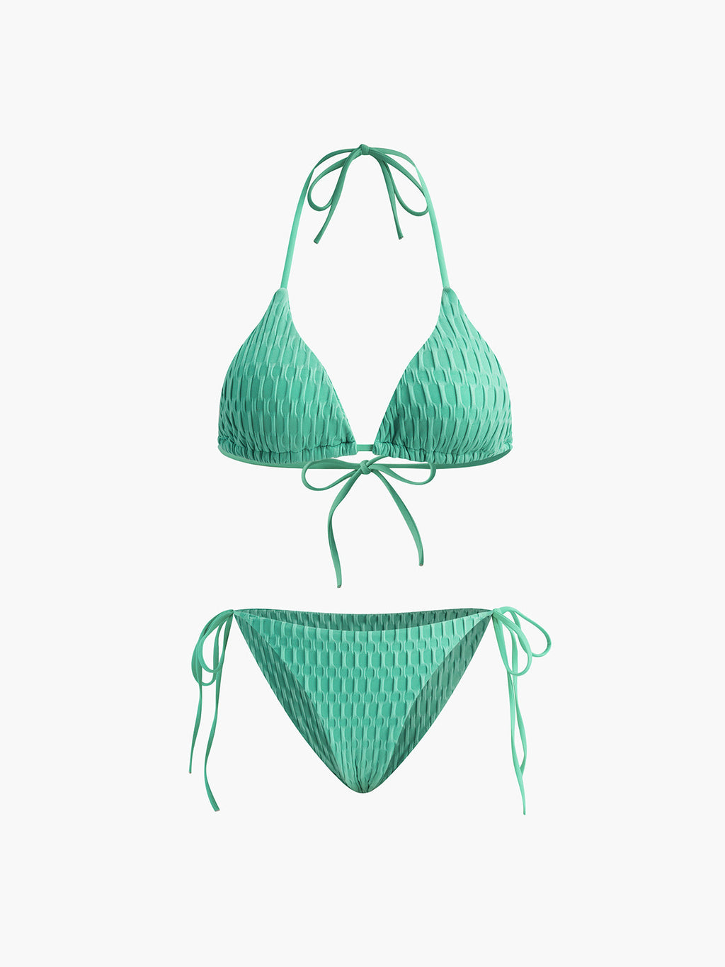 Düz Renk Halter Yaka Düğümlü Bikini Seti