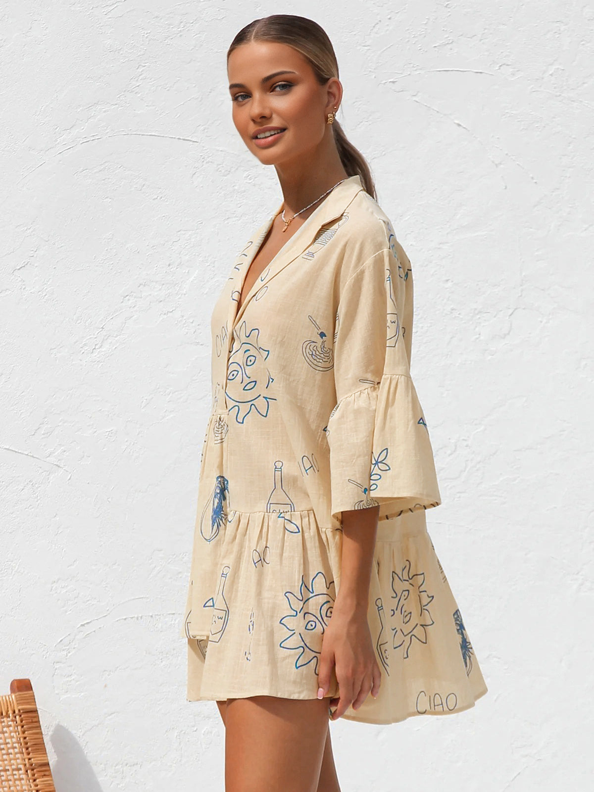 Oversize Sun Desenli Mini Elbise