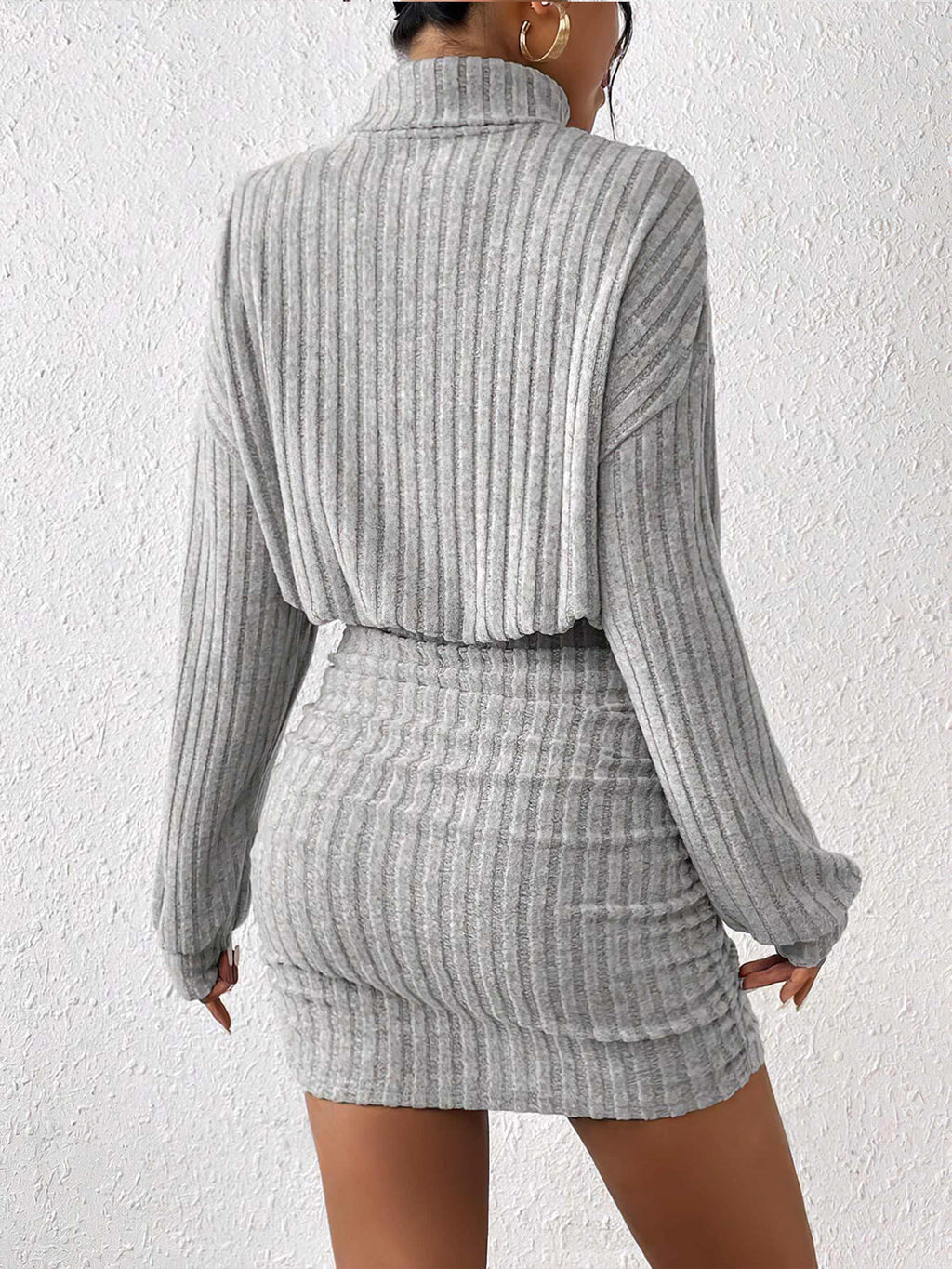 Dik Yaka Fitilli Mini Elbise