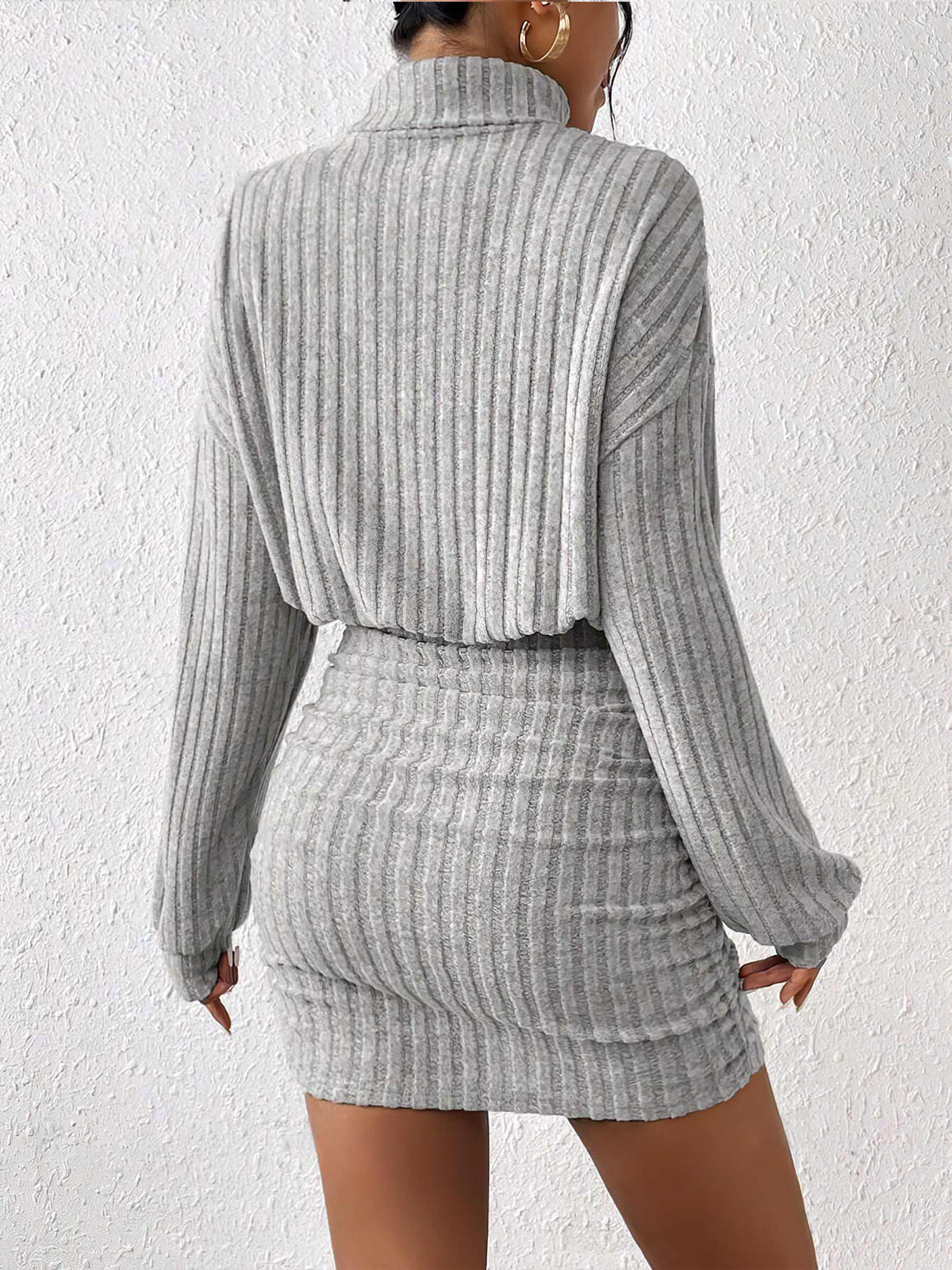 Dik Yaka Fitilli Mini Elbise