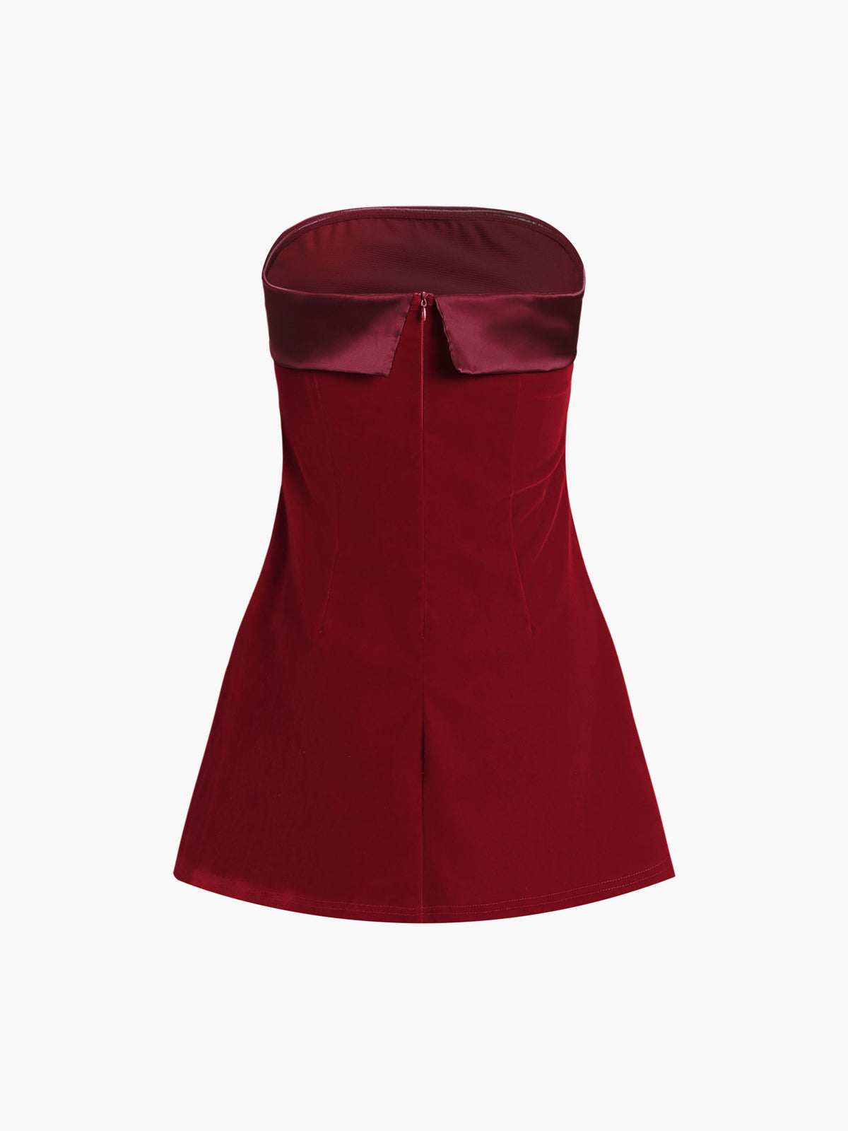 Saten Kadife Straplez Mini Elbise