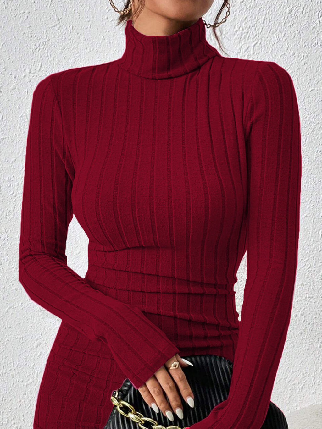 Dik Yaka Hip Covering Fitilli Elbise