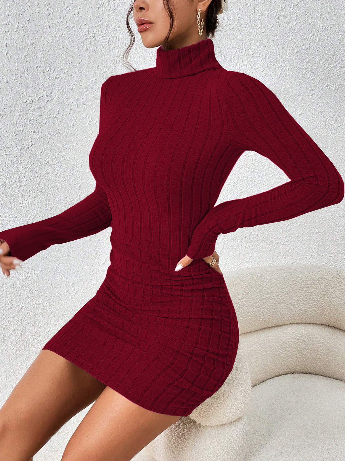 Dik Yaka Hip Covering Fitilli Elbise