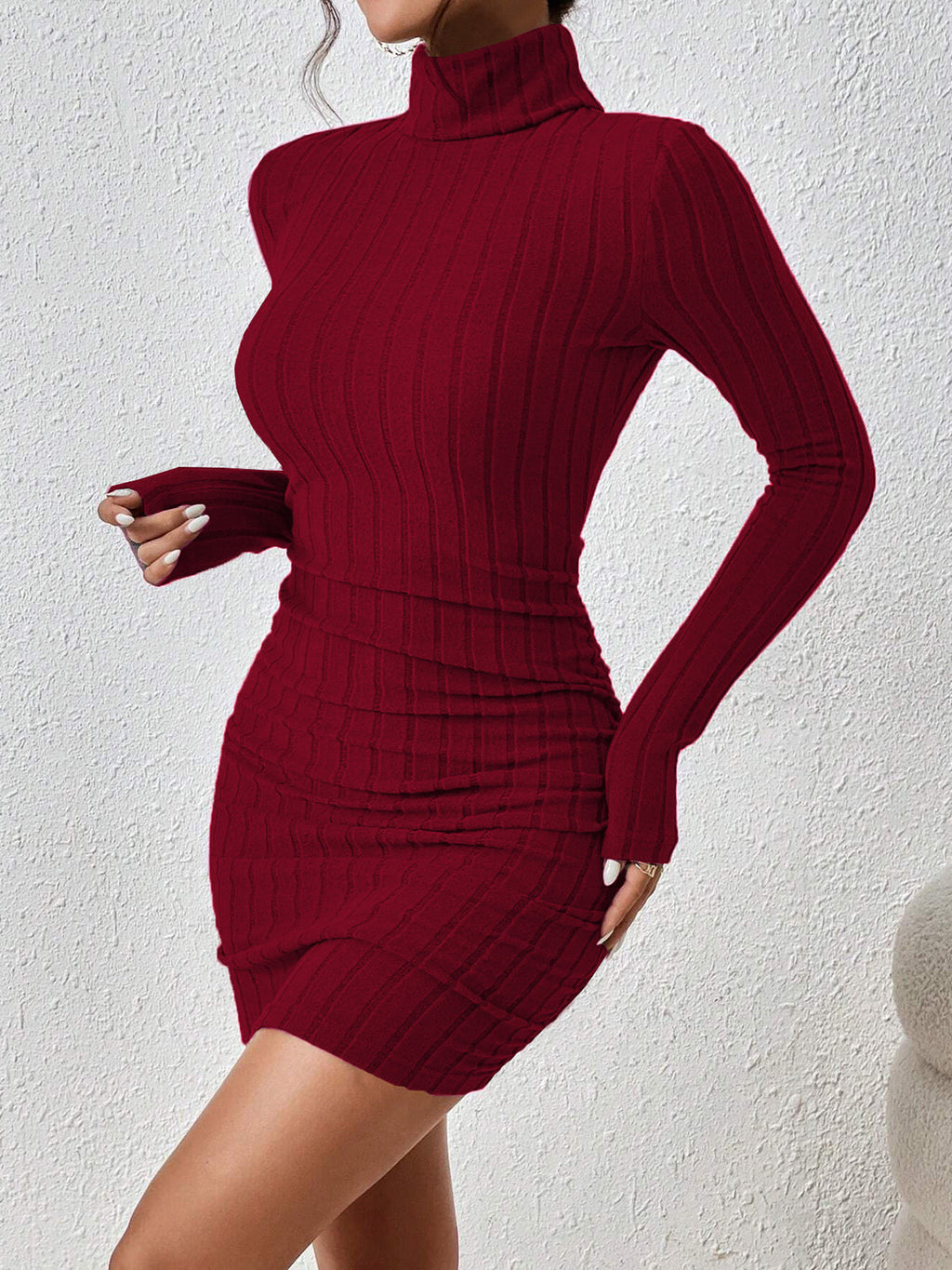 Dik Yaka Hip Covering Fitilli Elbise