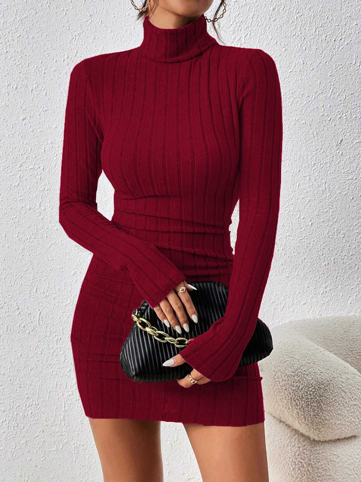 Dik Yaka Hip Covering Fitilli Elbise