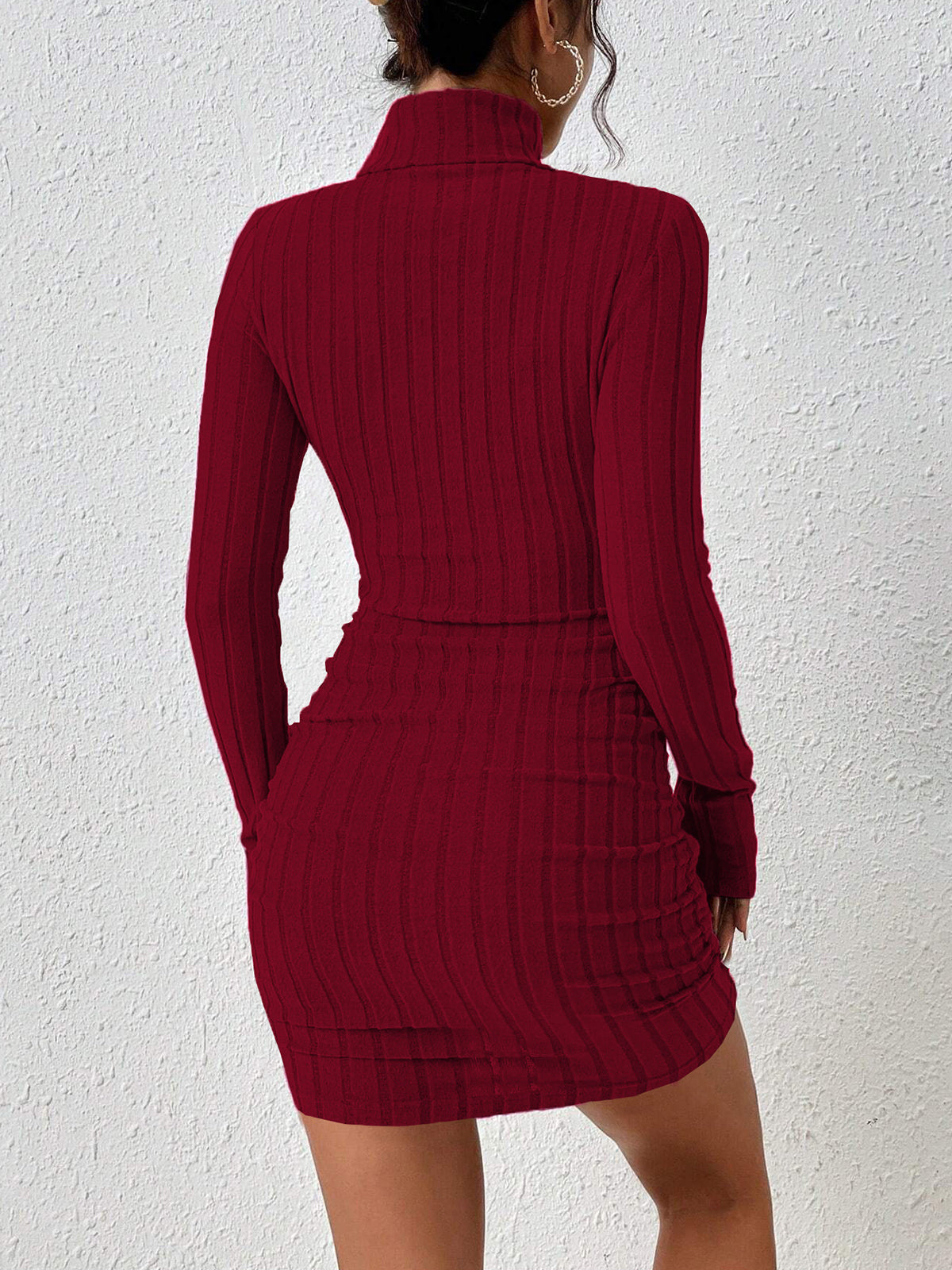 Dik Yaka Hip Covering Fitilli Elbise