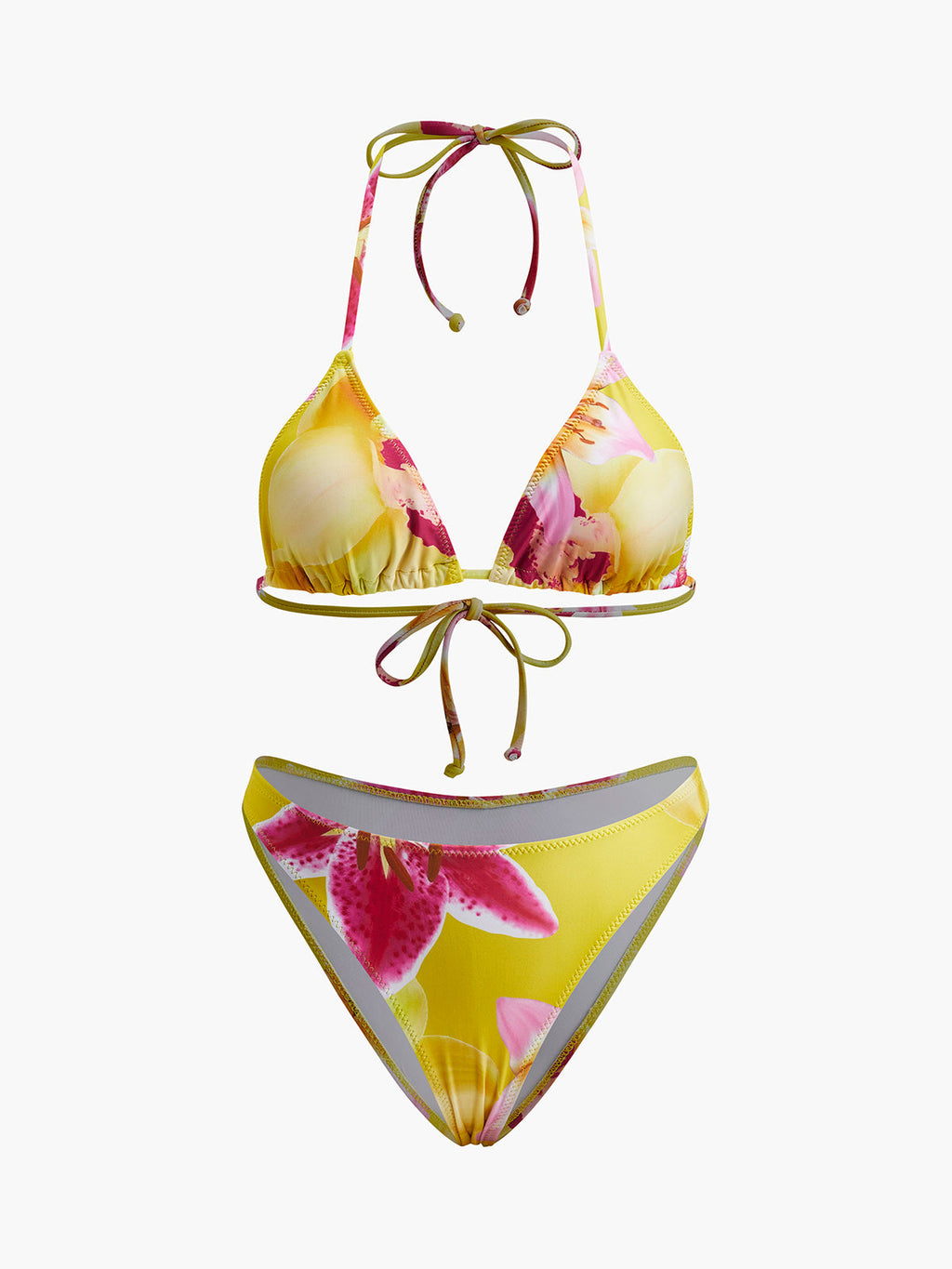 Jarse Çiçek Desenli Boyundan Bağlamalı Bikini Seti