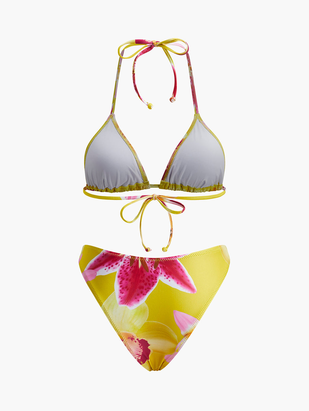 Jarse Çiçek Desenli Boyundan Bağlamalı Bikini Seti