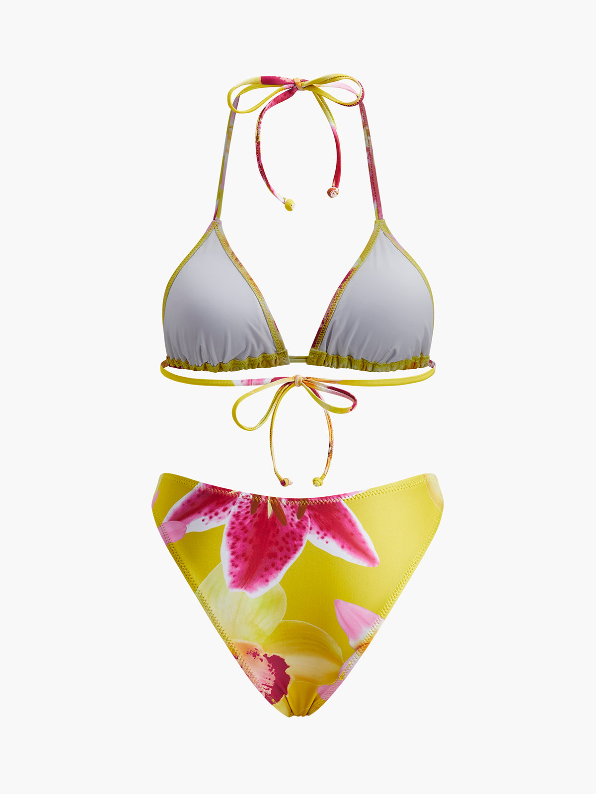 Jarse Çiçek Desenli Boyundan Bağlamalı Bikini Seti