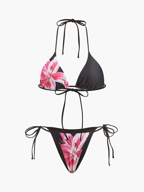 Çiçek Desenli File Etekli Bikini Seti