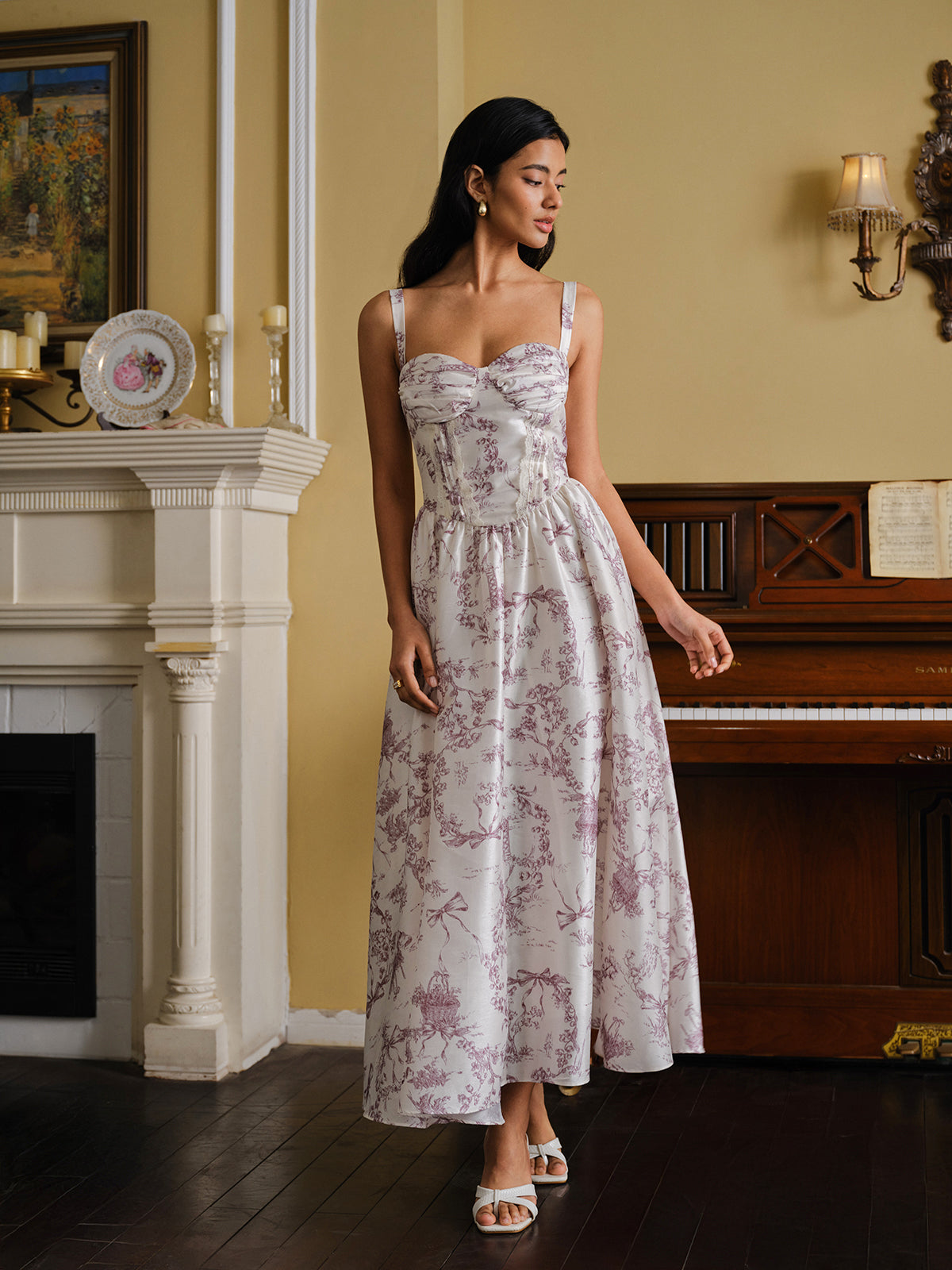 Toile Desenli Korse Elbise