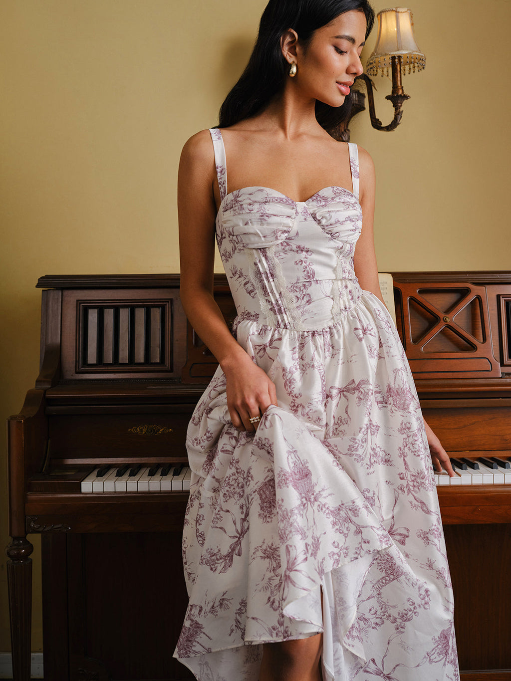 Toile Desenli Korse Elbise