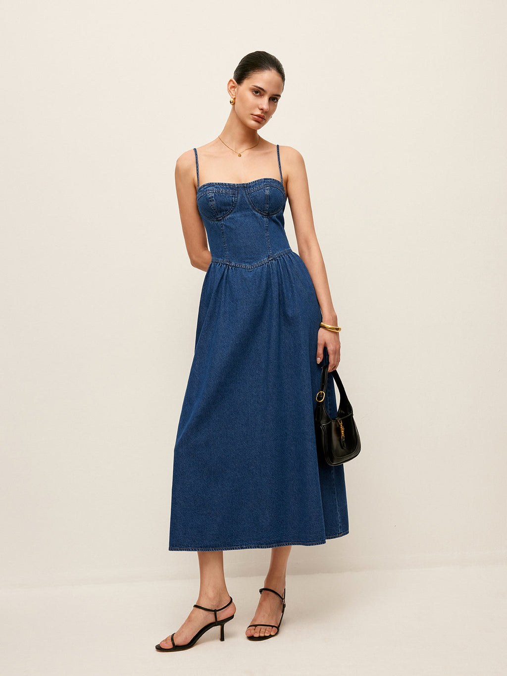 Kalp Yaka Denim Elbise