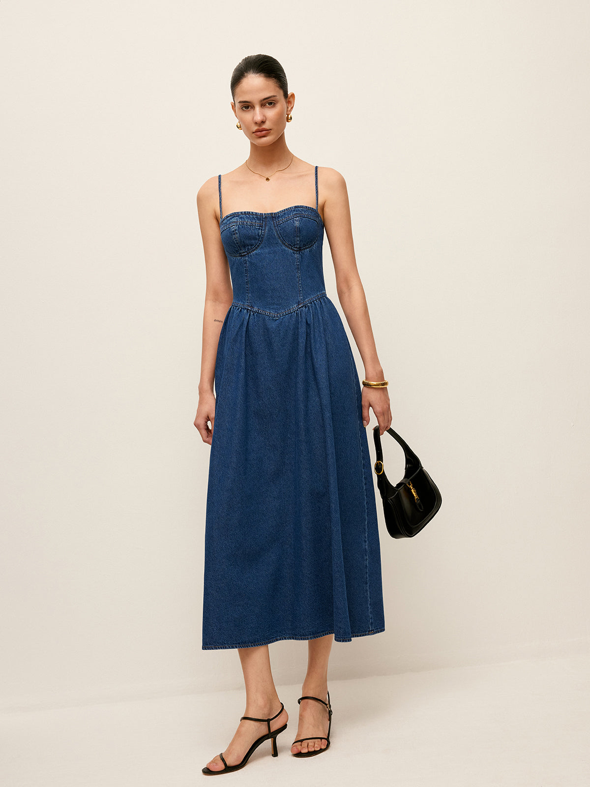 Kalp Yaka Denim Elbise