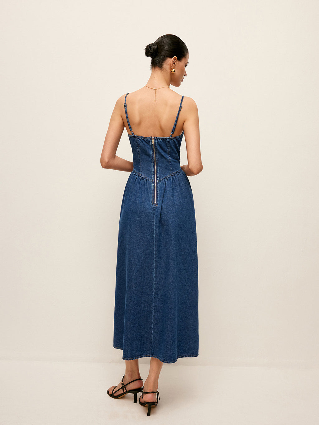 Kalp Yaka Denim Elbise