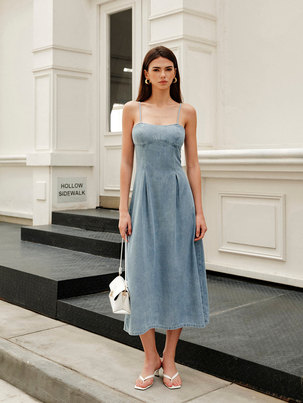 Minimalist Fermuarlı Denim Elbise