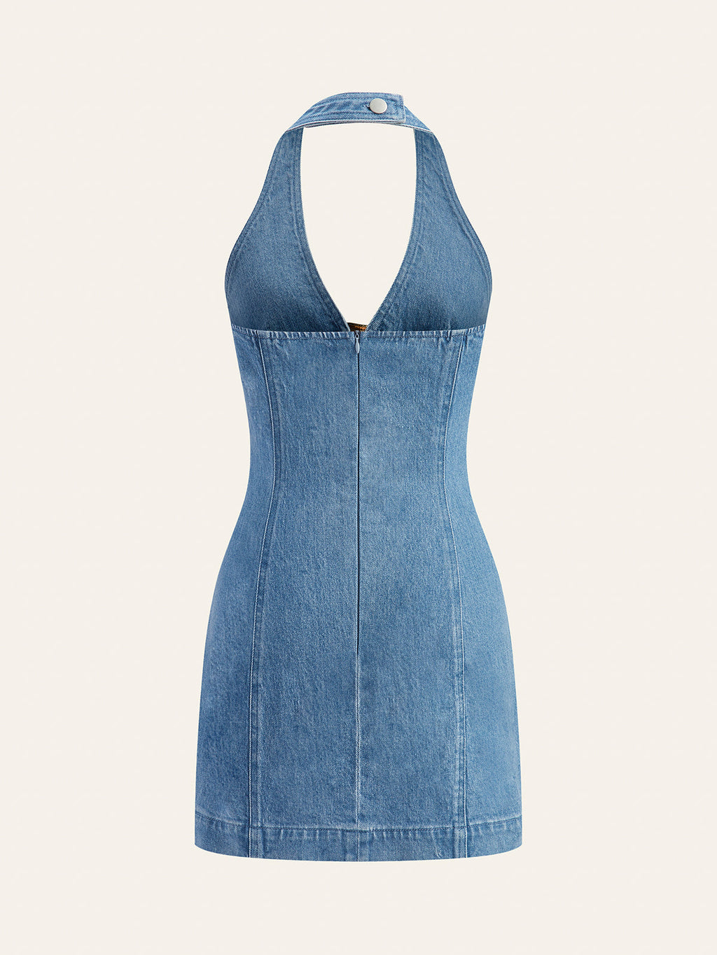 Halter Yaka Toka Detaylı Denim Elbise