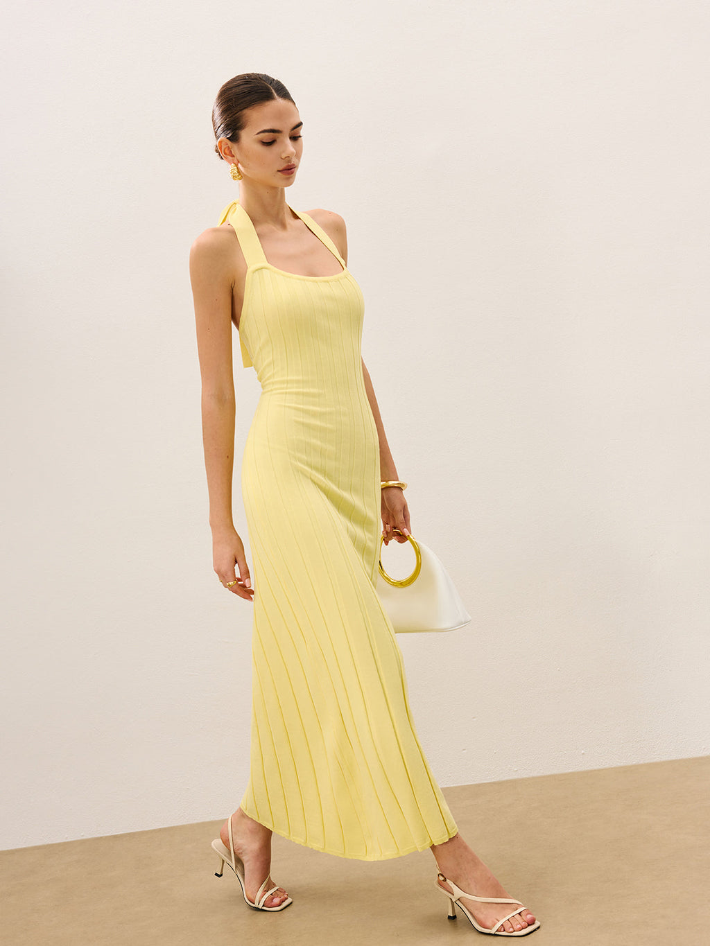 Halter Yaka Fitilli Triko Elbise