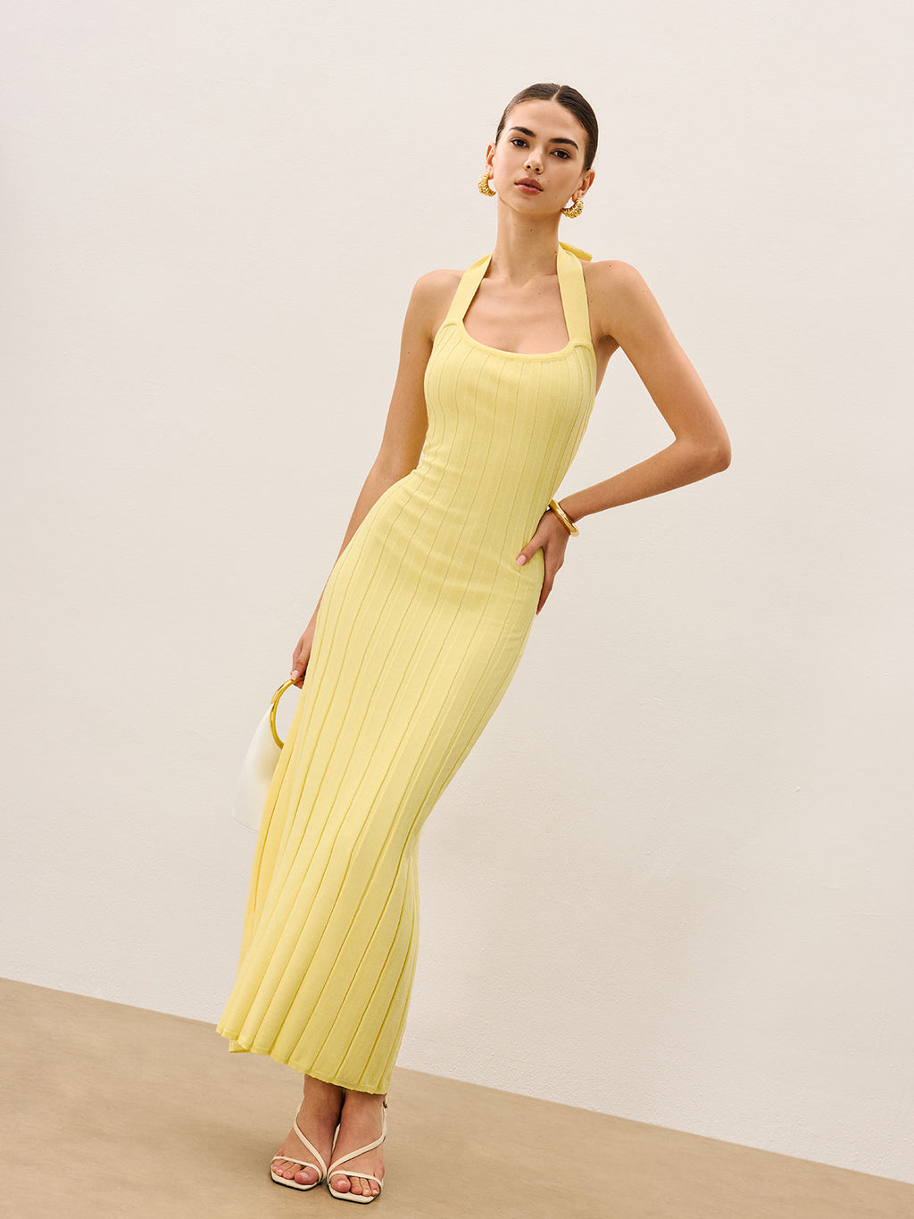 Halter Yaka Fitilli Triko Elbise