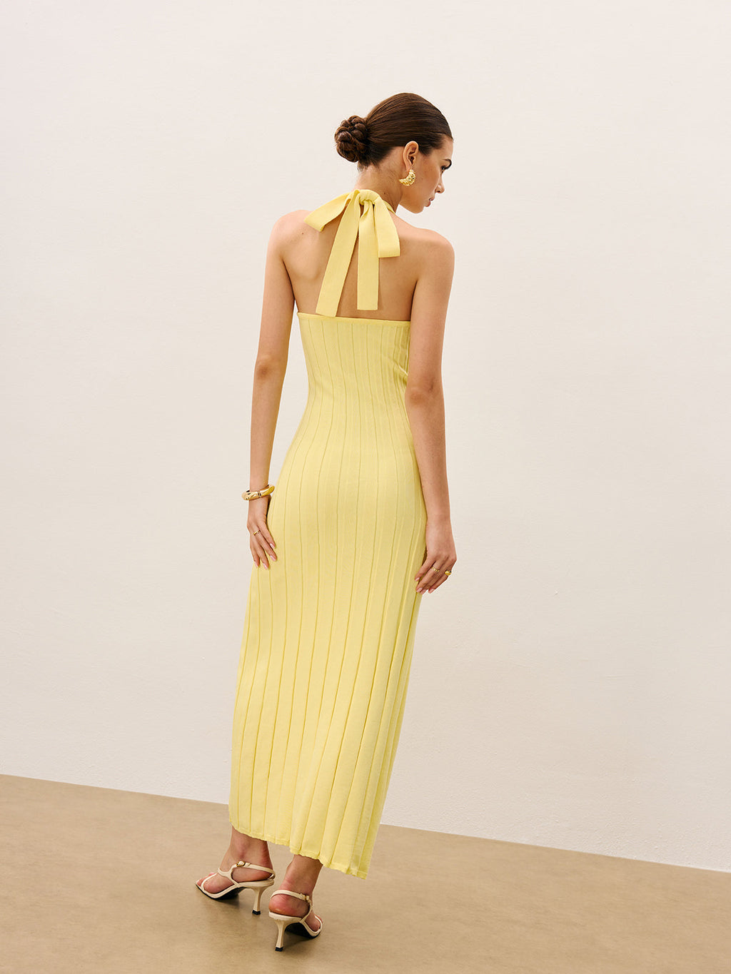 Halter Yaka Fitilli Triko Elbise
