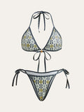 Desenli Halter Yaka Bikini Seti