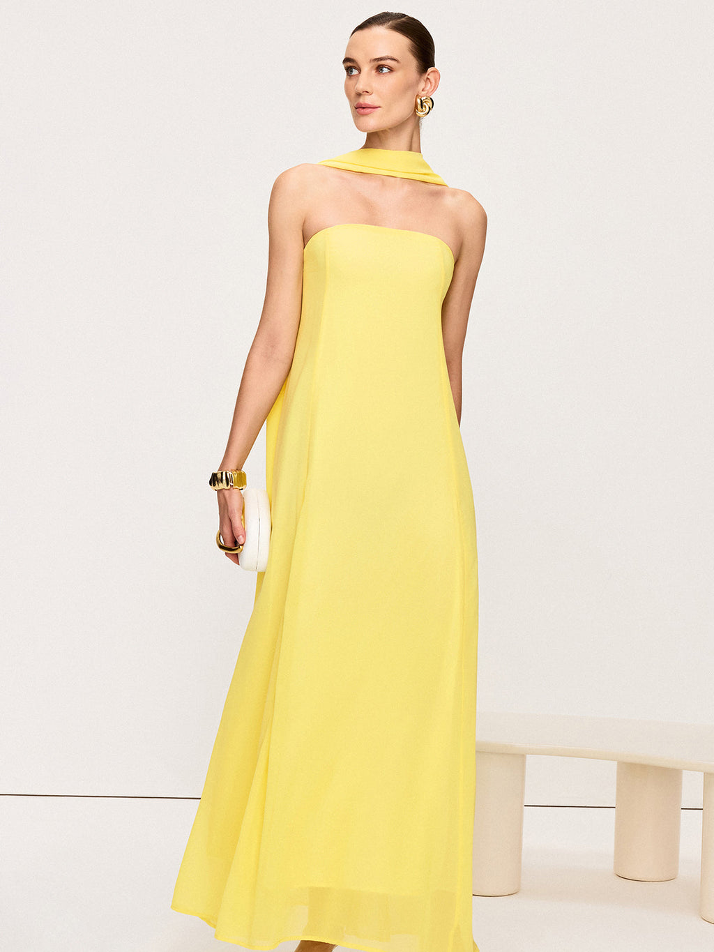 Halter Yaka Şifon Maxi Elbise