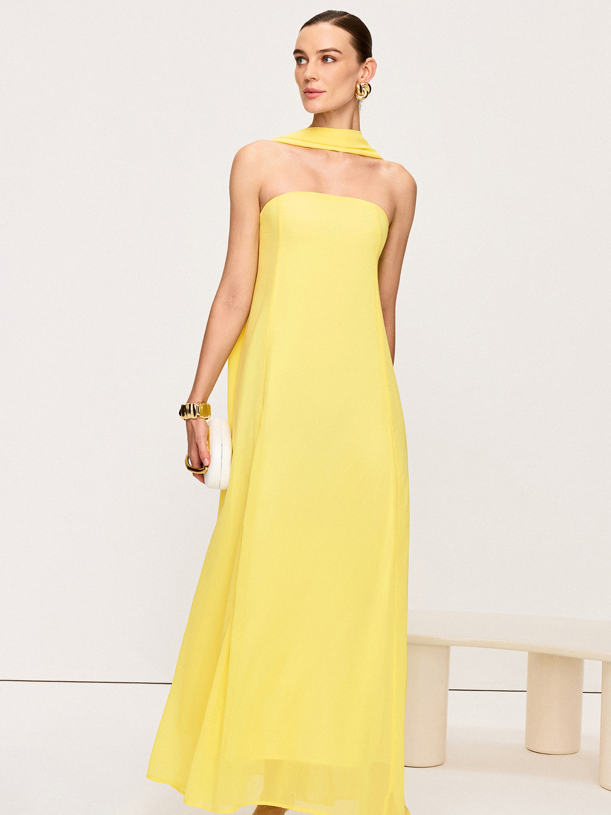 Halter Yaka Şifon Maxi Elbise