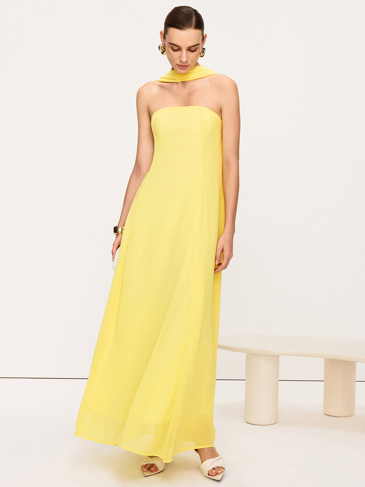 Halter Yaka Şifon Maxi Elbise