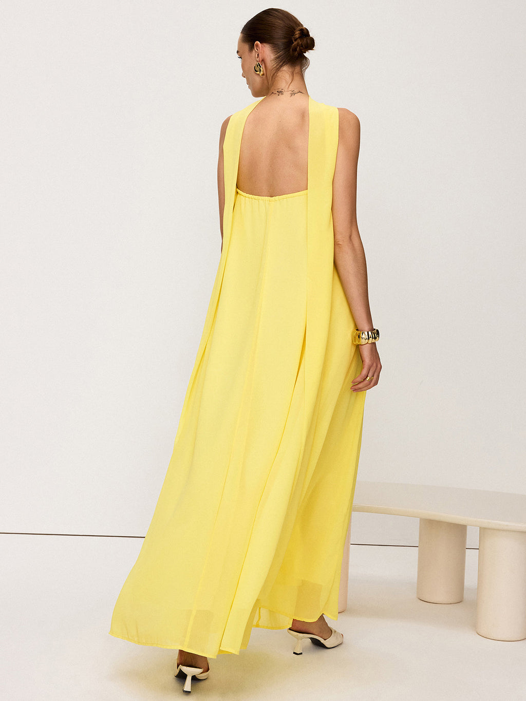 Halter Yaka Şifon Maxi Elbise