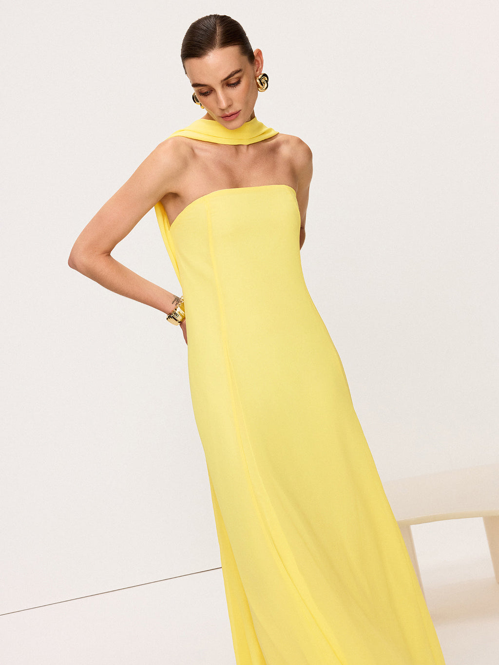 Halter Yaka Şifon Maxi Elbise