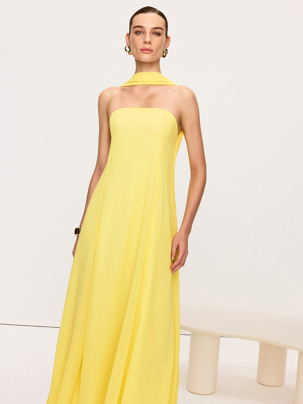Halter Yaka Şifon Maxi Elbise