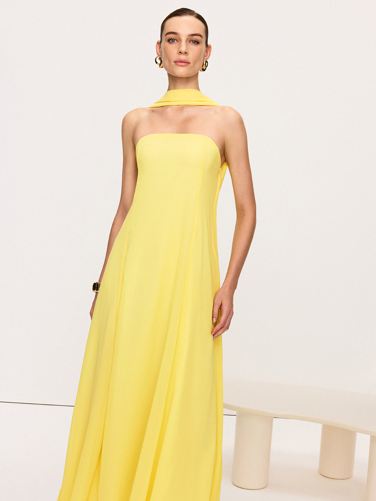 Halter Yaka Şifon Maxi Elbise