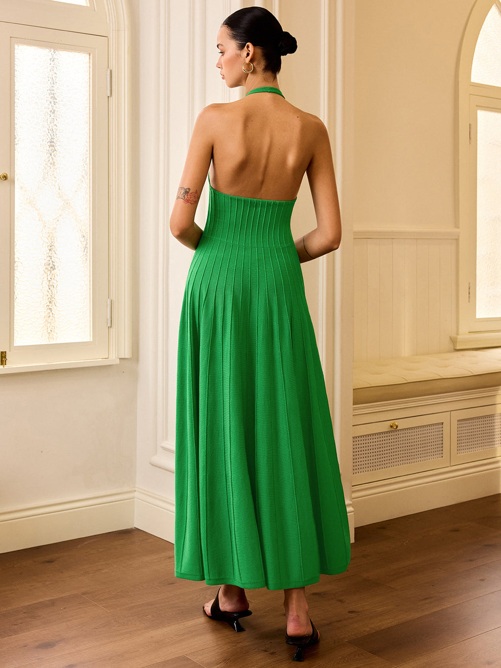 Triko Halter Yaka Maxi Elbise