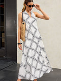 Geometrik Desenli Halter Yaka Maxi Elbise