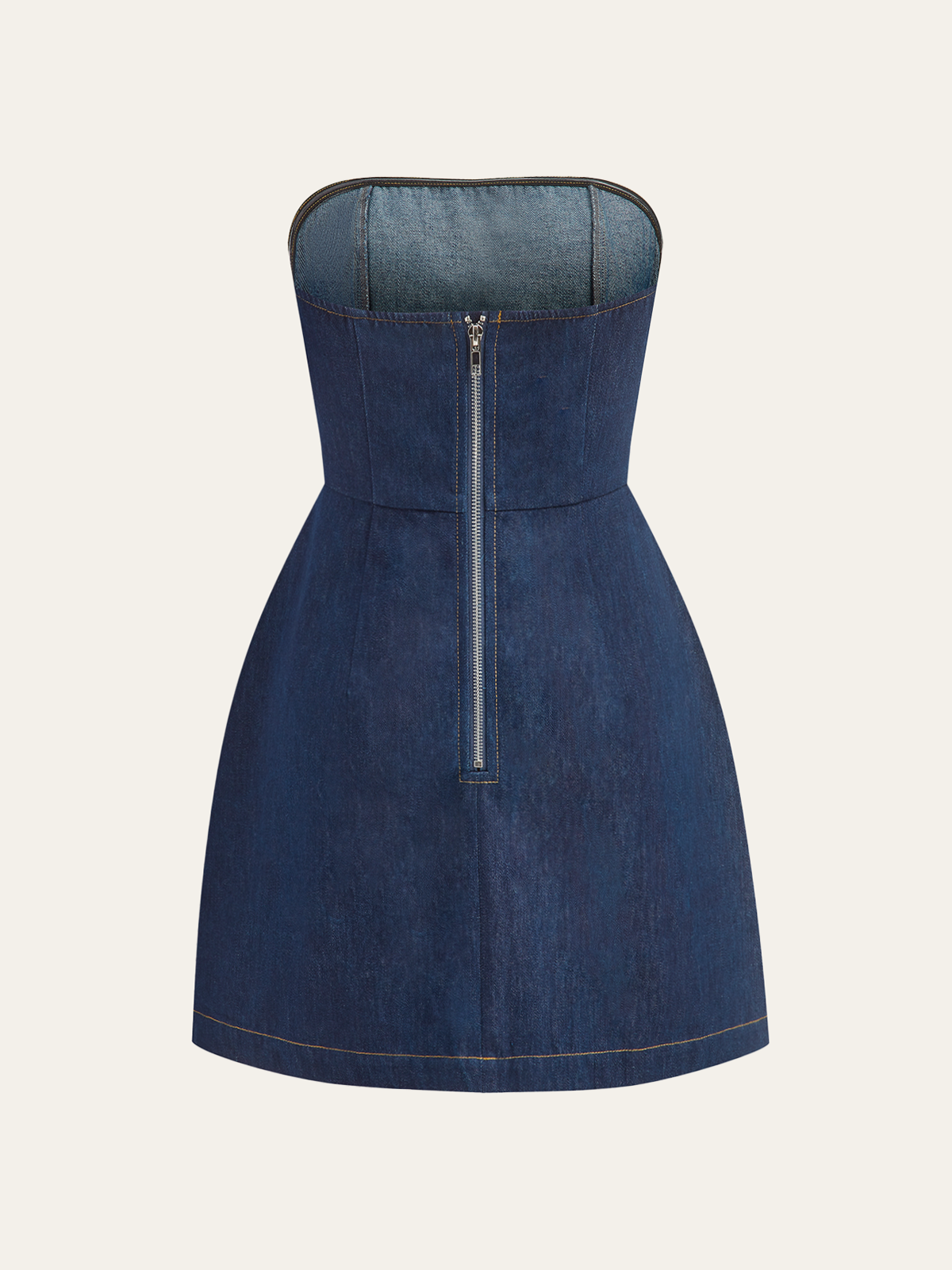 Straplez Denim Dekoratif Cepli Mini Elbise