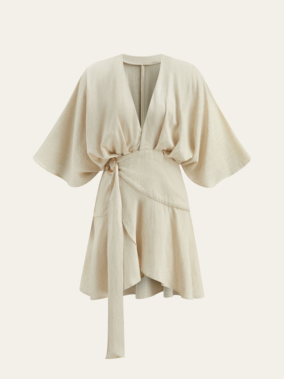 Pamuklu ve Keten Kimono Kollu Anvelop Elbise