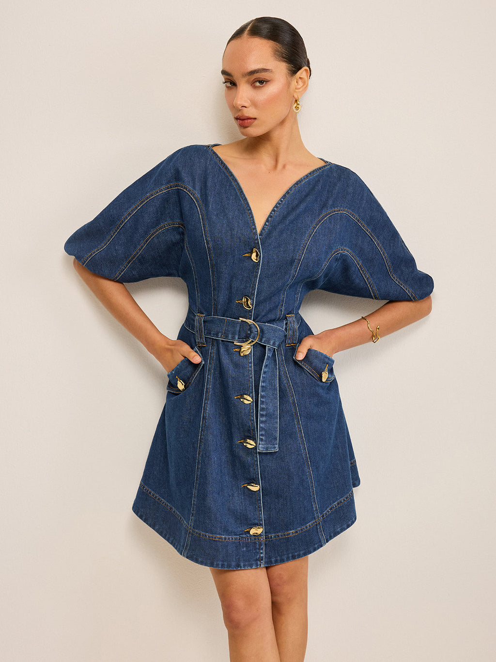 Cepli Kemerli Denim Elbise
