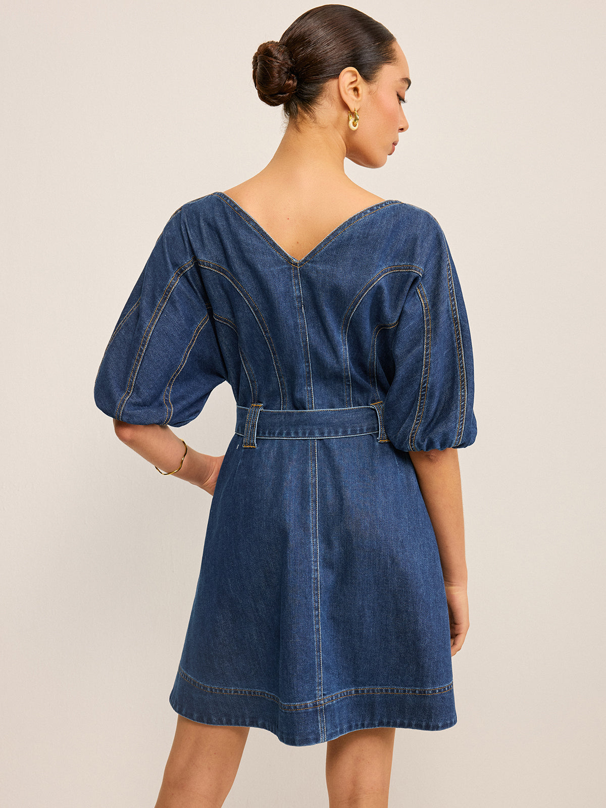 Cepli Kemerli Denim Elbise