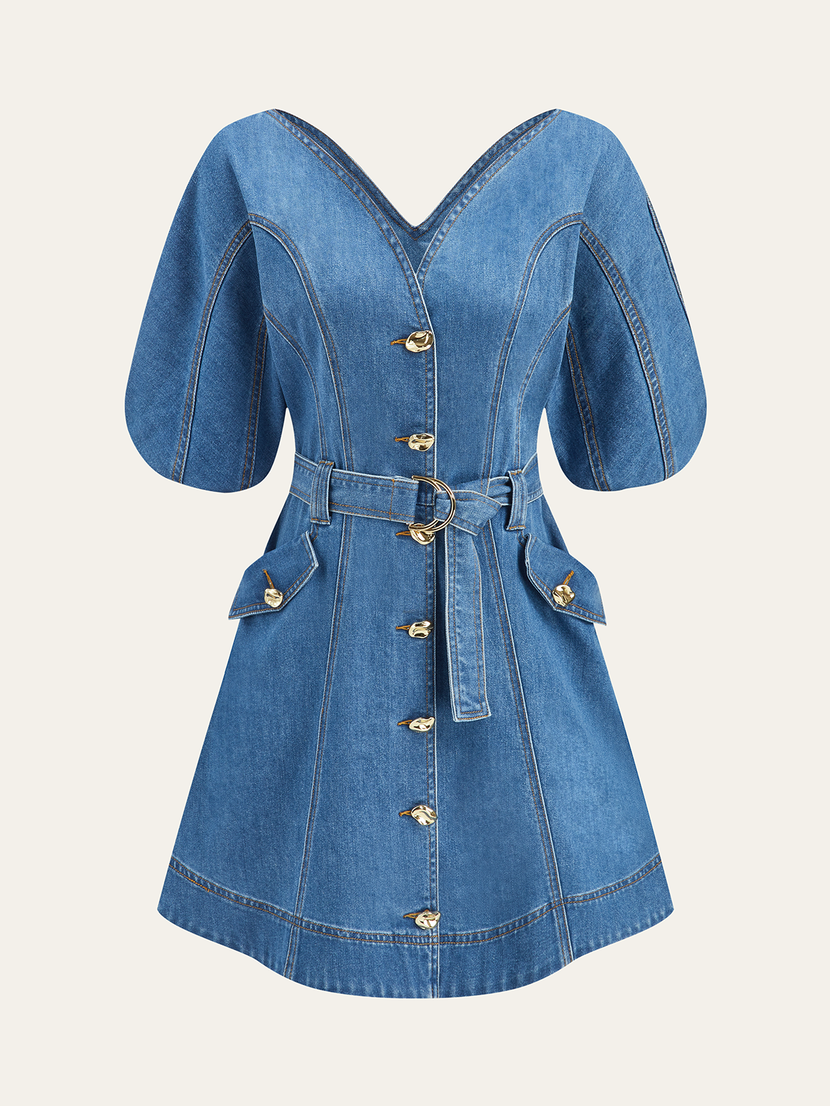 Cepli Kemerli Denim Elbise