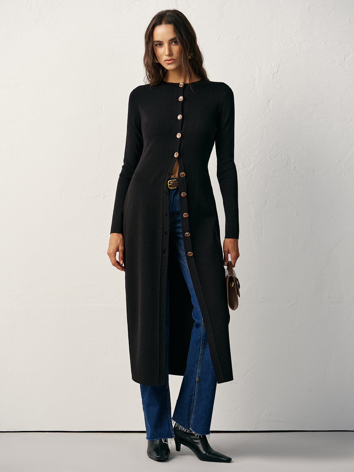 Önden Düğmeli Maxi Triko Cardigan Elbise
