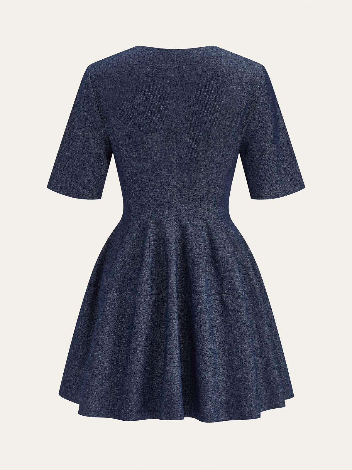 Denim Mini Sleeved Önden Fermuarlı Mini Elbise