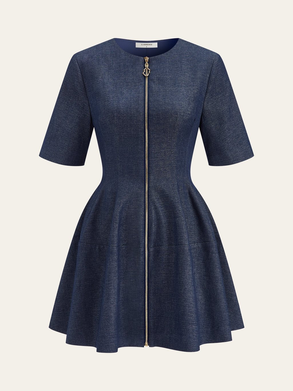 Denim Mini Sleeved Önden Fermuarlı Mini Elbise