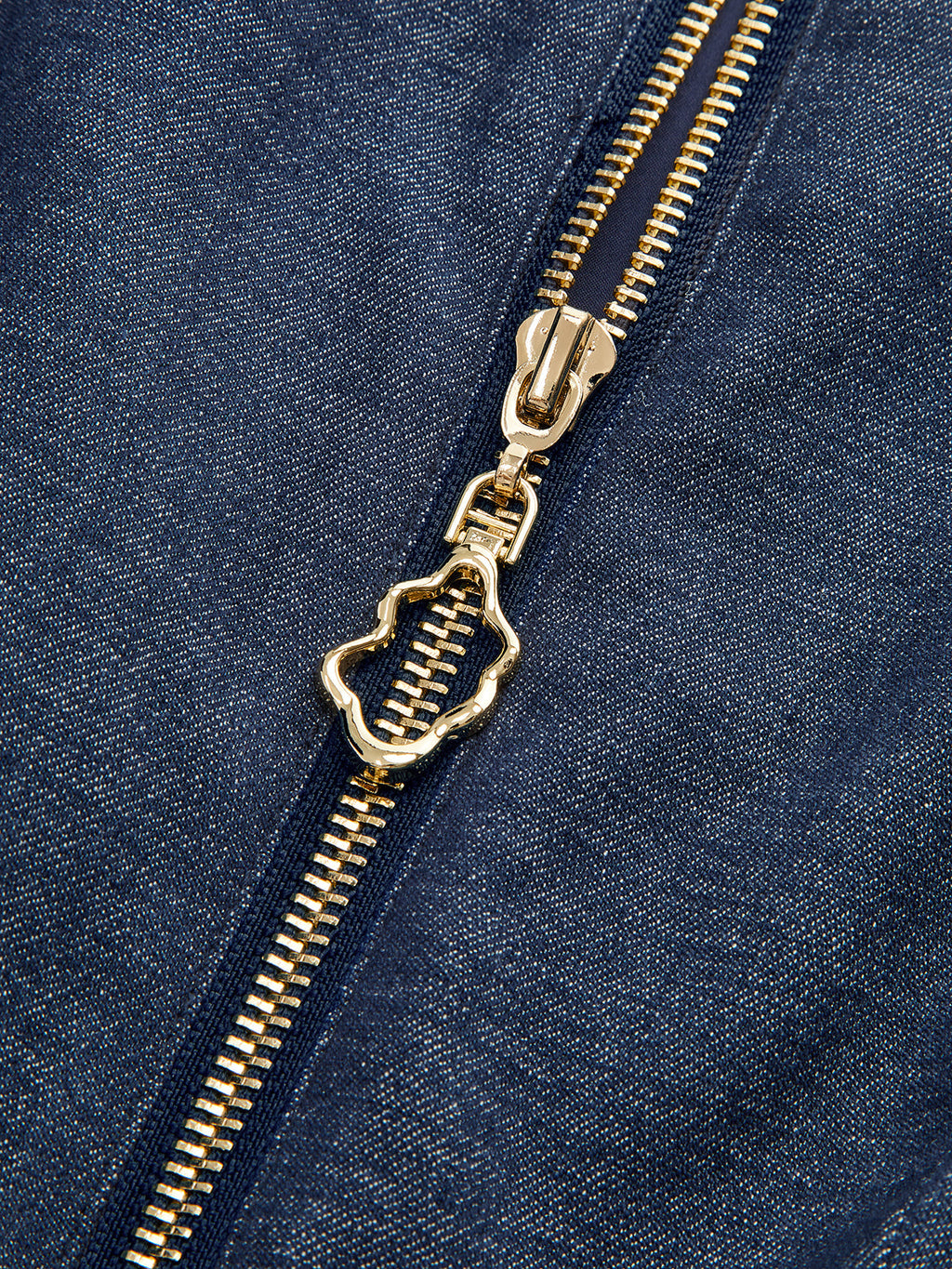 Denim Mini Sleeved Önden Fermuarlı Mini Elbise