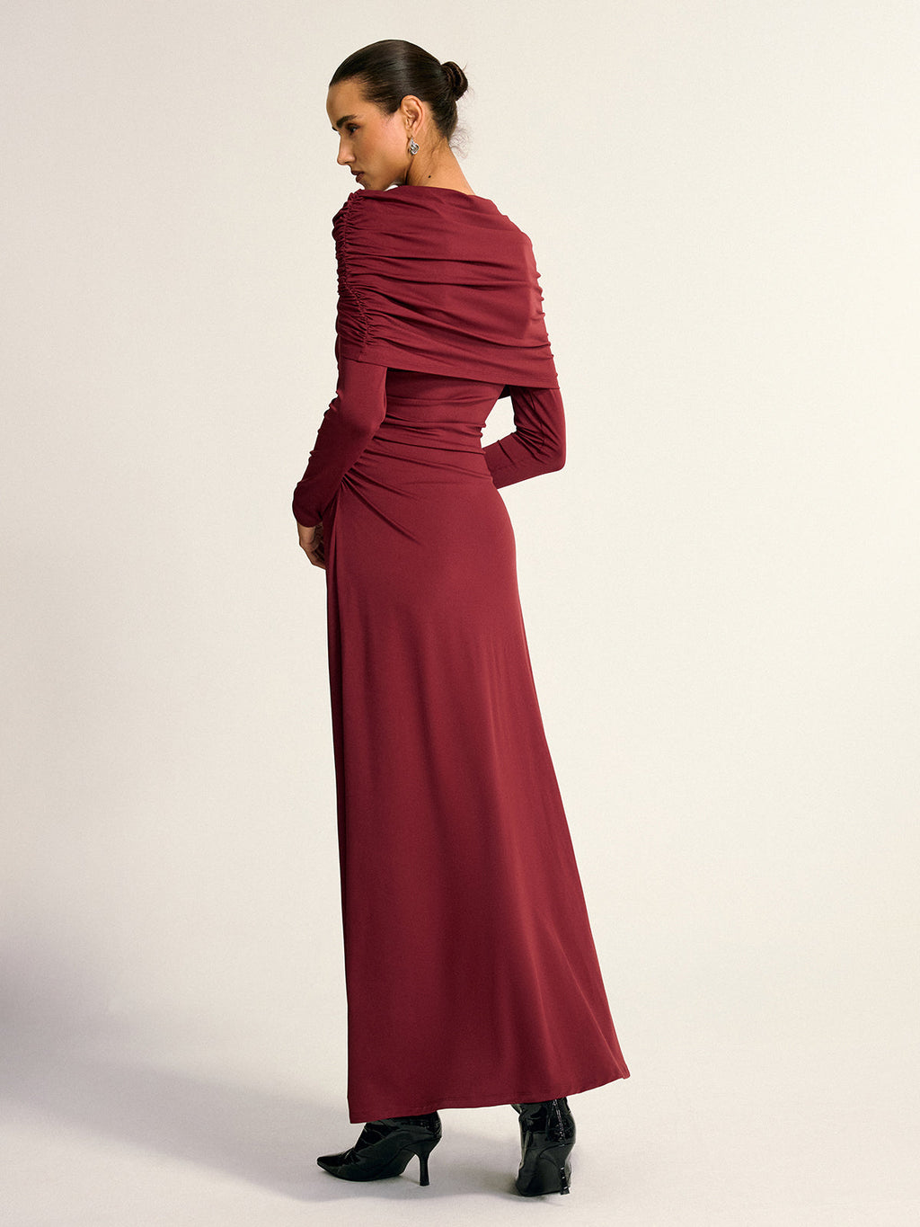Draped Uzun Kollu Maxi Elbise