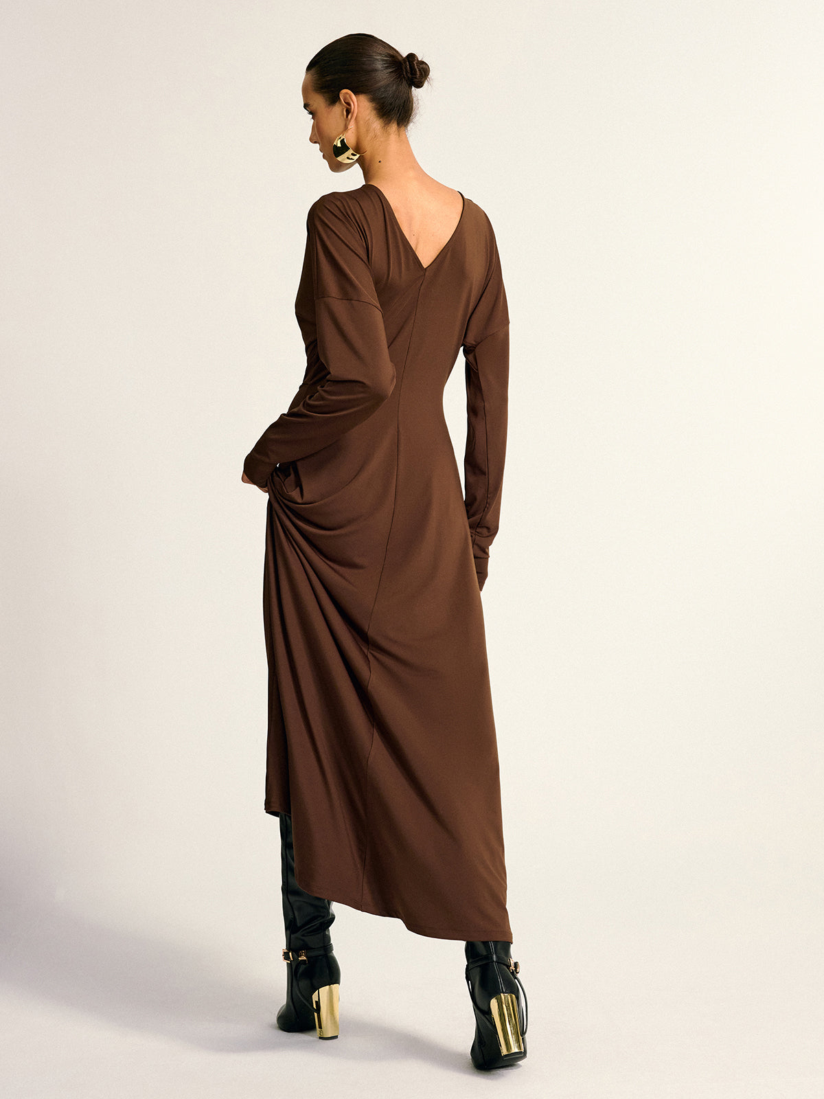 Metal Detaylı Draped Maxi Elbise