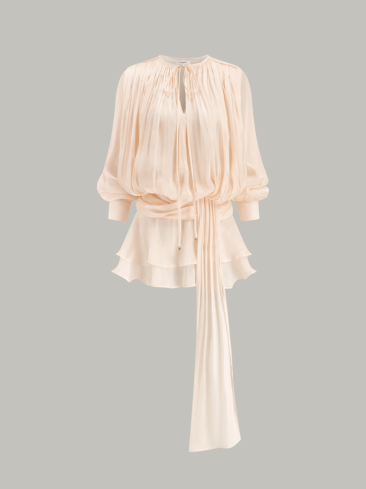 Yarı Transparan Katlı Draped Belden Bağlamalı Mini Elbise