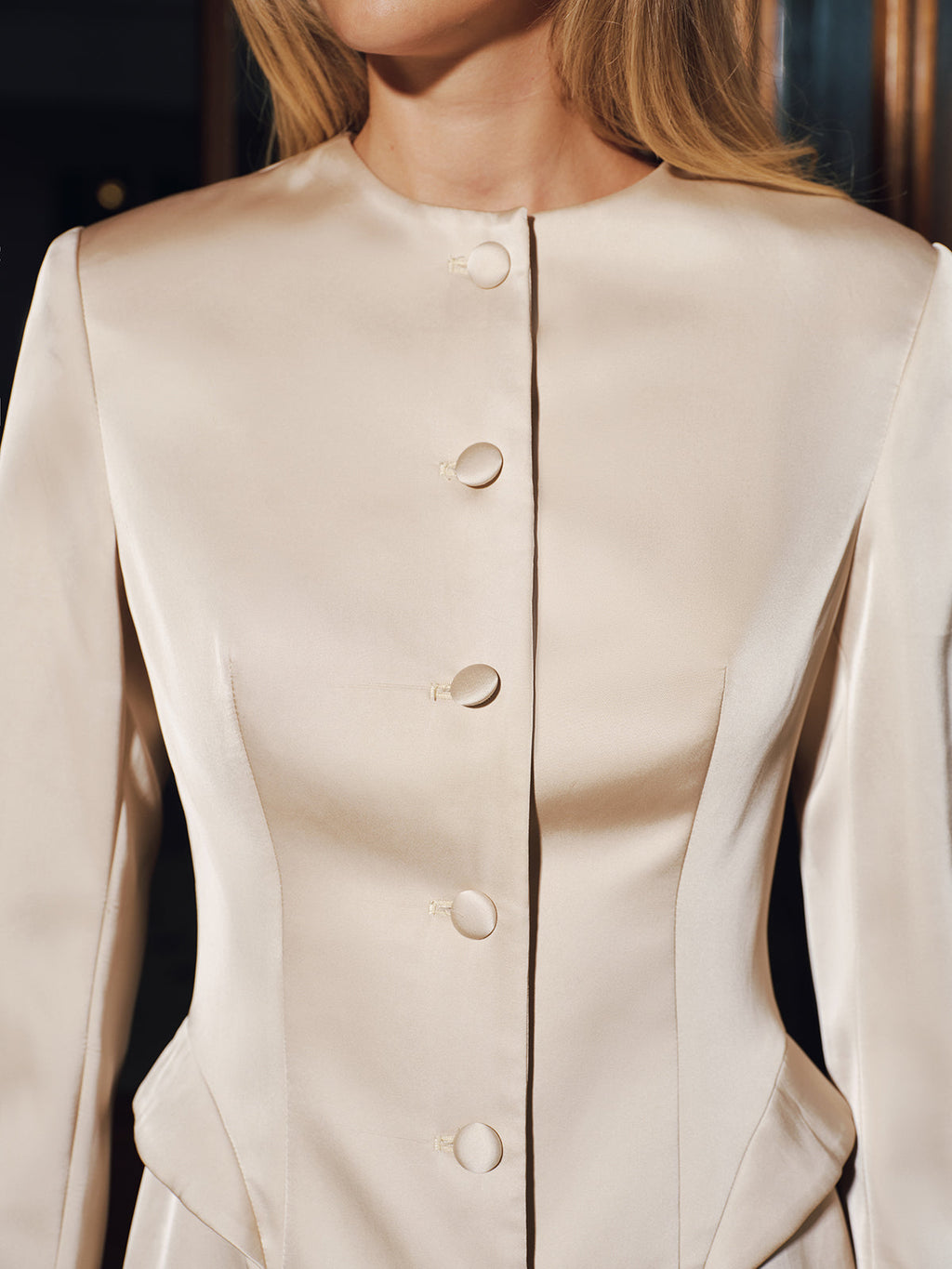 Önden Düğmeli Saten Mini Blazer Elbise