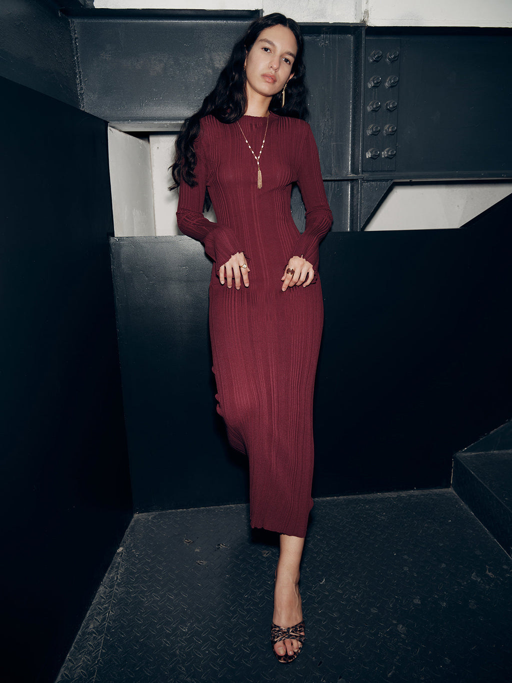 Slim Fit Uzun Kollu Maxi Triko Elbise
